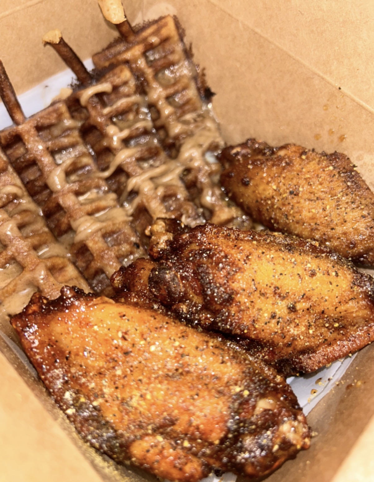 Chicken and waffles with lemon pepper wings